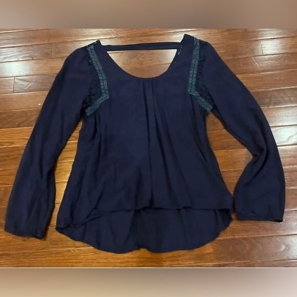 Papaya long sleeve navy bar back top with lace detail size large - Picture 1 of 6